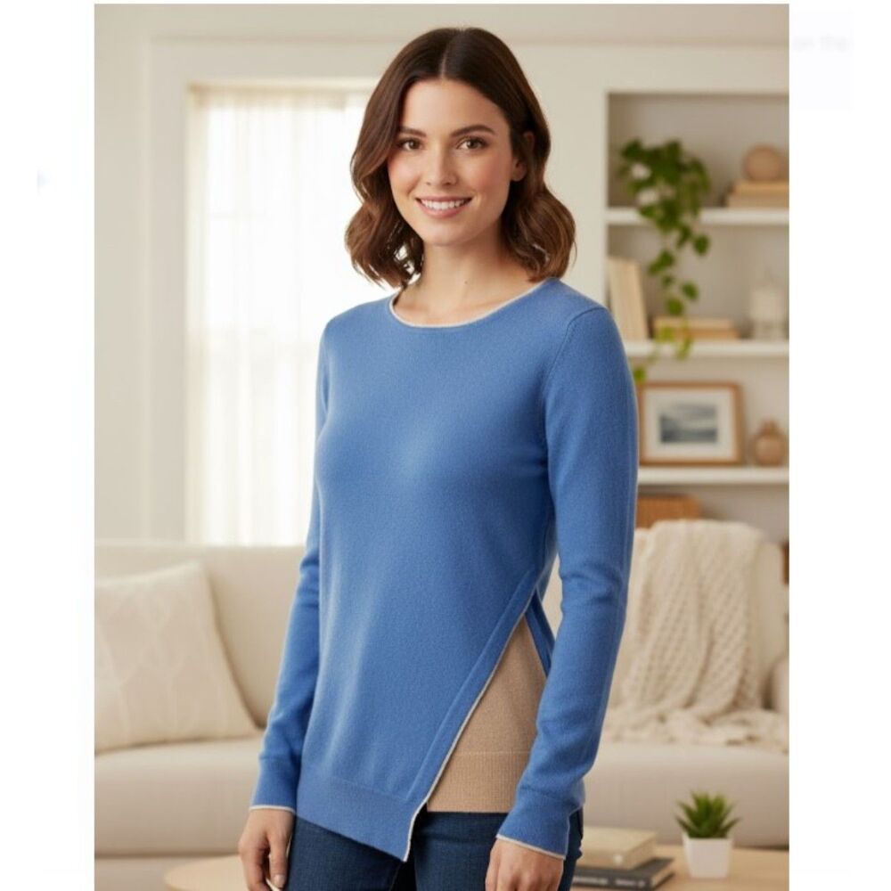Pure Amici Sweater NWT 100% Cashmere Blue Gray Long Sleeve Womens Size S